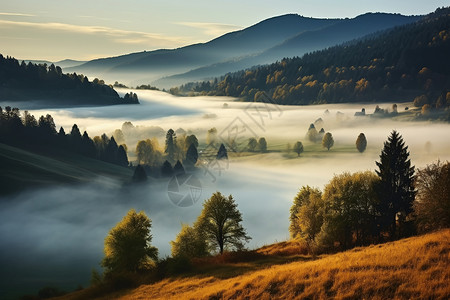 秋季清晨的山谷景观图片