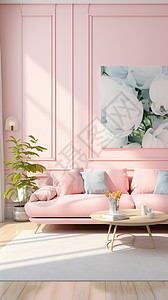 客厅的粉色风格装潢图片