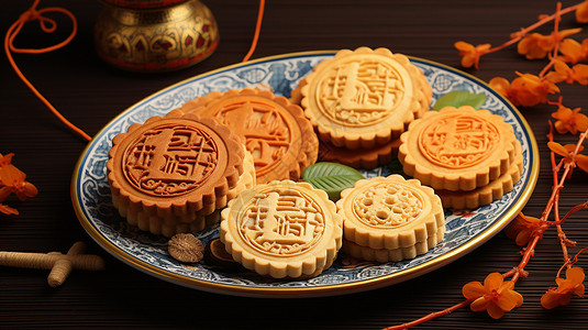 盘子中的中秋节月饼图片