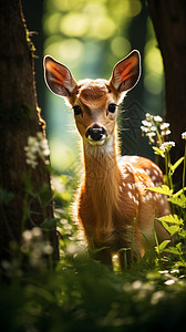 清新超萌小鹿丛林中可爱的小鹿背景