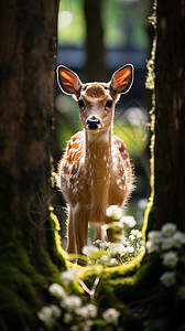 树林中呆萌的小鹿背景图片