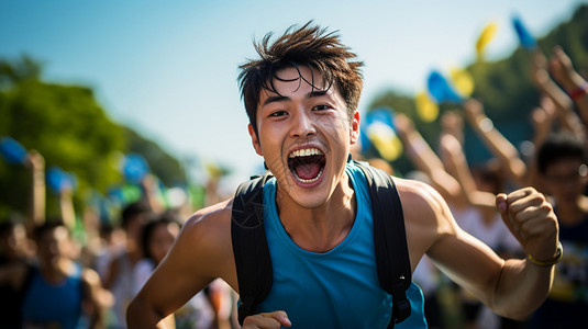 冲过终点线兴奋的男子背景