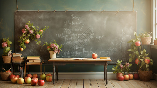 鲜花装饰的学校教室背景图片