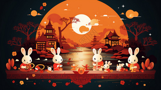 可爱的玉兔中秋节背景图片