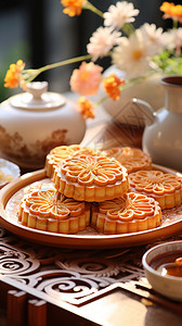 精美中秋节庆祝中秋节的月饼背景