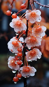 雨后树枝上红色浆果图片