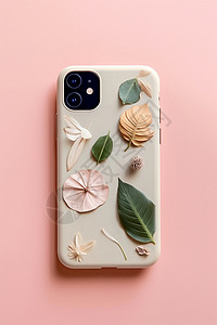 植物叶子装饰的手机壳设计背景图片