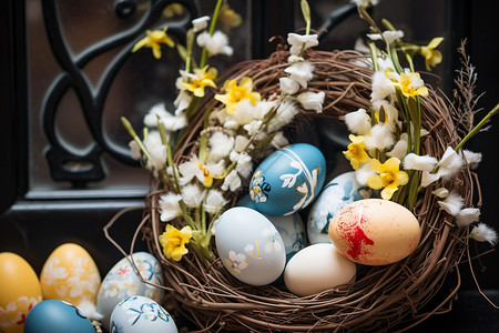 复活节花环春天漂亮的彩蛋背景