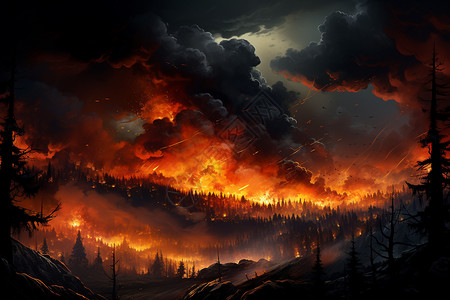 森林中燃烧的大火图片