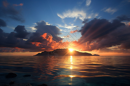 旭日东升的海岛图片