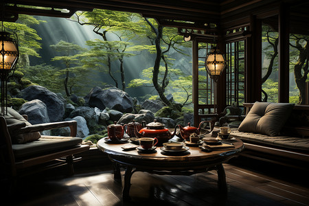 竹林间的茶室图片