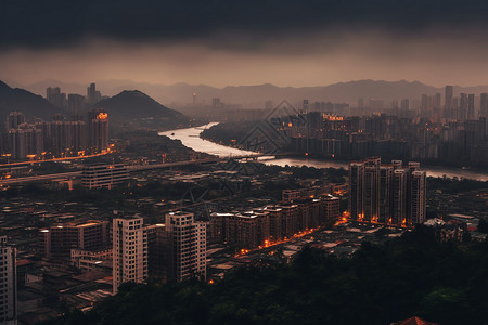 河流穿过的城市背景图片