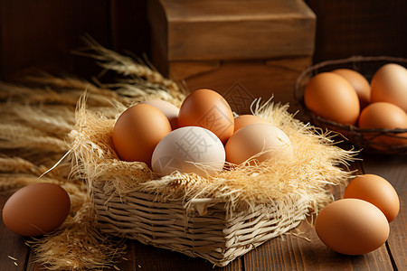 桌上的一篮鸡蛋背景图片