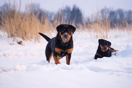 在雪地里狗狗在雪地里奔跑背景