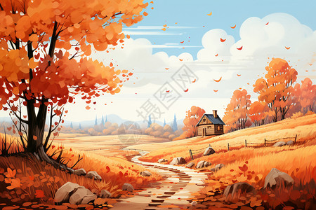 秋天的乡村奇境背景图片