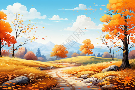 秋天的乡村枫树背景图片