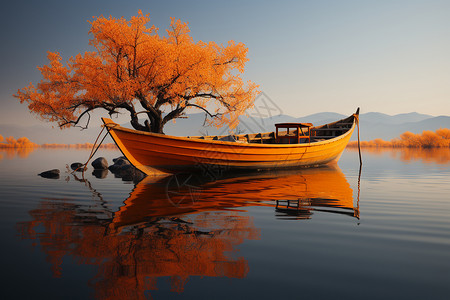 静谧河面上的船背景图片