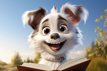 开心阅读的狗狗背景图片