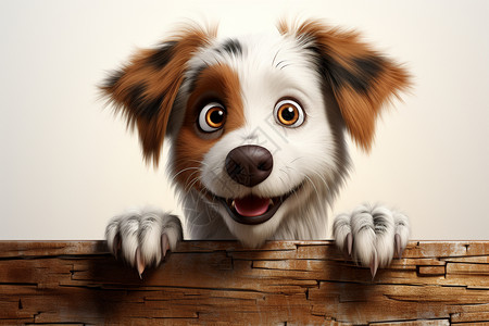 木板灯光木板上的可爱狗狗插画