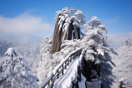 布满雪的寒冷雪山图片