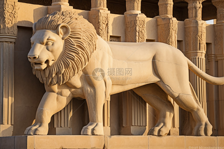 建筑上的狮子雕像图片