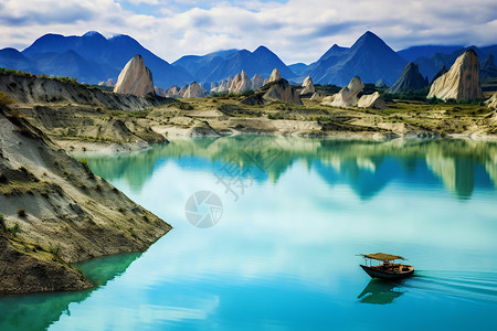 湖畔孤舟背景图片