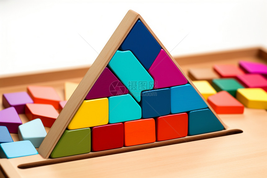 彩色积木构成的抽象立体玩具图片