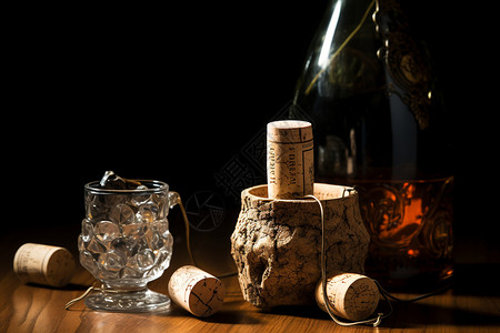 木制酒瓶的美食静物图片