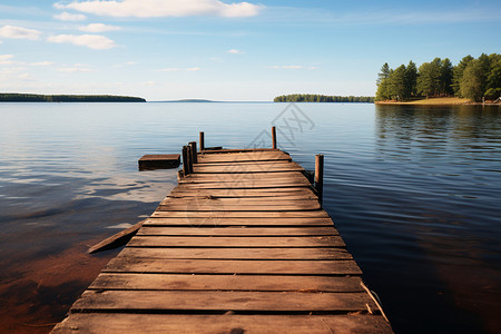 湖边木栈道下的美妙自然风景图片