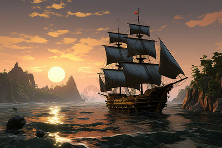 大航海大海上的帆船背景