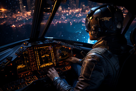 星际飞行员夜空中的钢铁之鹰高清图片