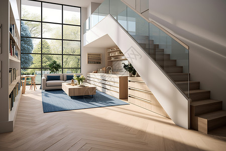 楼梯平面图现代简约风格的LOFE室内家居背景