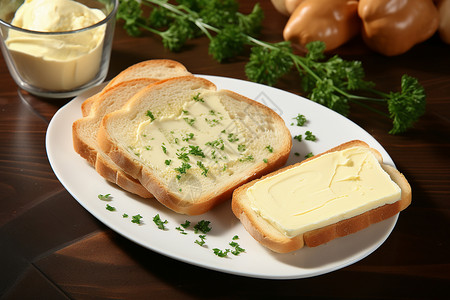 餐盘上的黄油面包图片