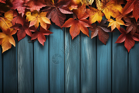 秋叶木头围栏背景图片