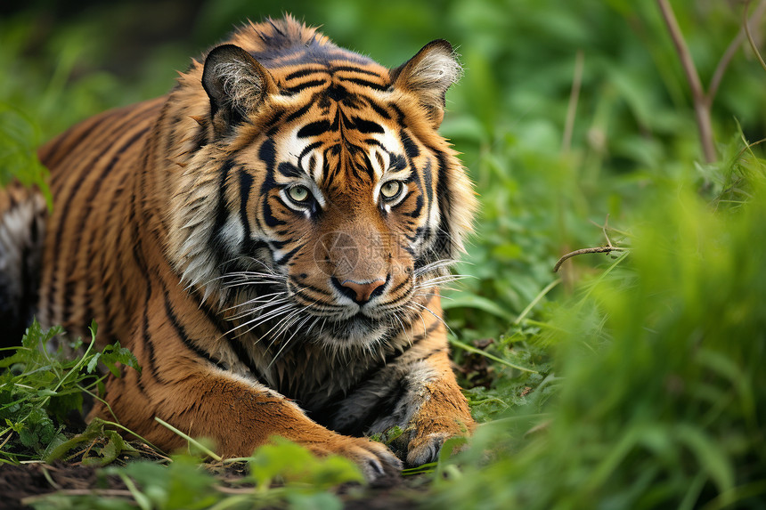 丛林中捕猎的老虎图片