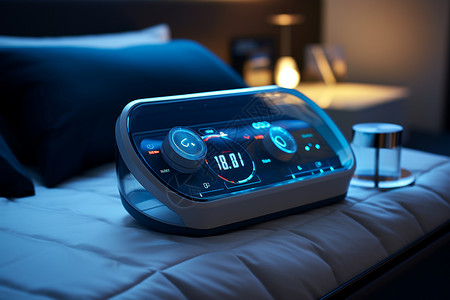 医疗装置床上的睡眠监测器背景