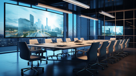 长屏幕多功能企业办公会议室设计图片