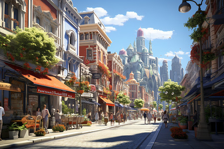 城市的商业街道背景图片
