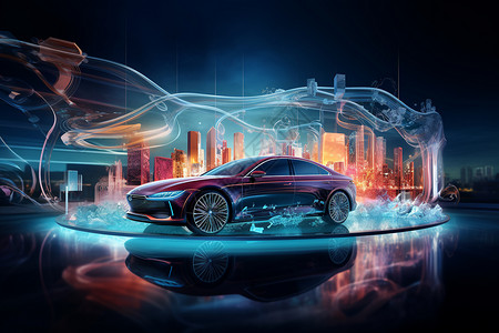新能源红色汽车氢燃料电池汽车设计图片