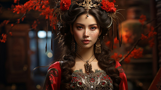 美丽的中国古代女孩背景图片