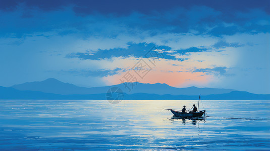海渔船渔船漂泊在海面上插画