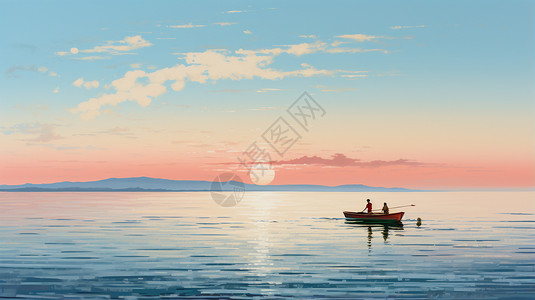 日落时分的孤独渔船图片