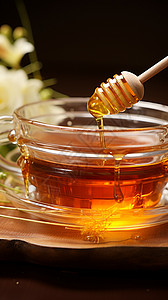 天然美食蜂蜜将一杯蜂蜜倒入玻璃杯中插画