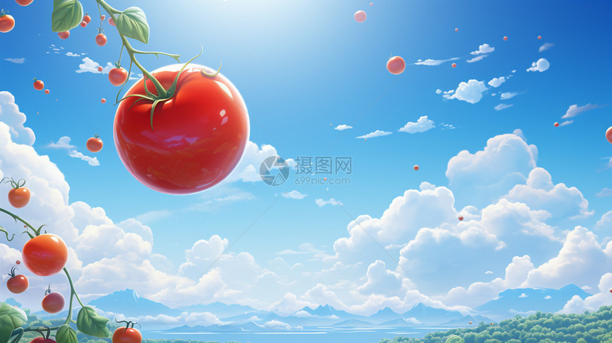 蓝天下的西红柿图片