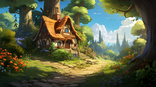 森林里的木屋子背景图片