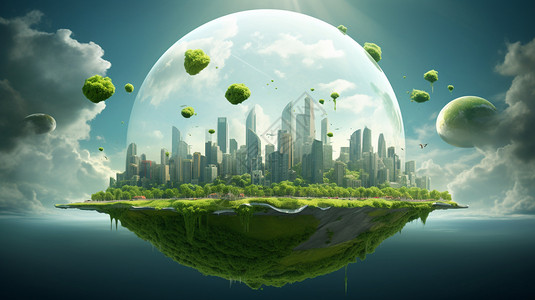 水仪器绿色地球城市插画
