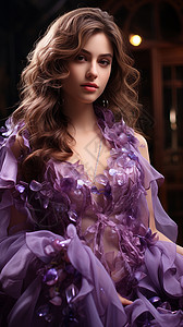 女人穿着紫色礼服长裙高清图片