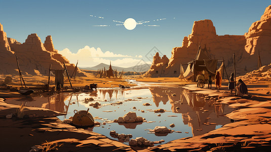 游牧民族的沙漠里的游牧民族插画
