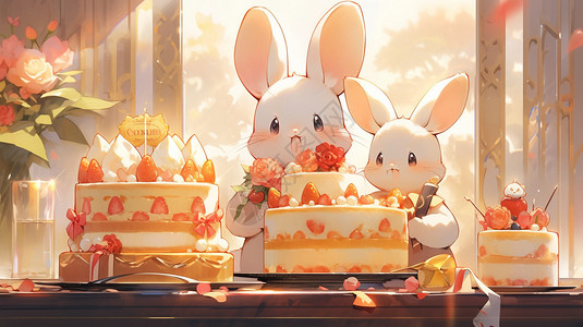 小兔子吃蛋糕背景图片
