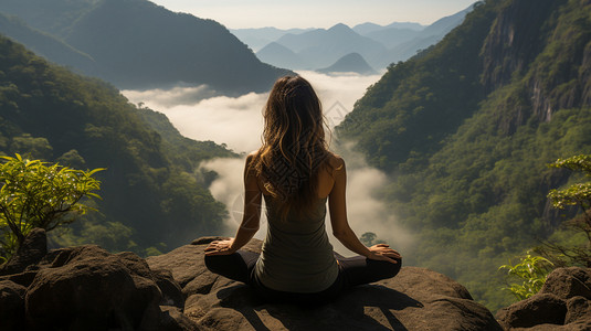 日出山顶练习瑜伽的女子背景图片